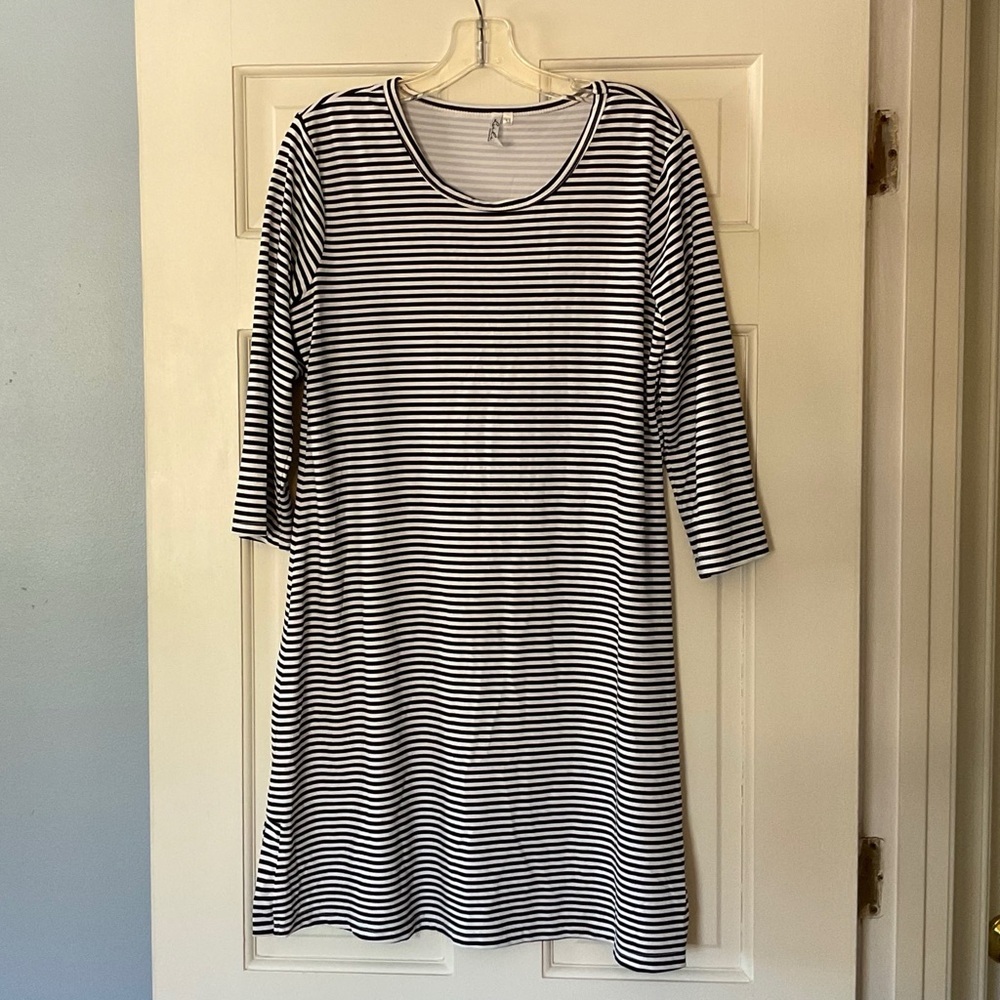 Lulu-B 3/4 Sleeve Travel Dress Stripe UPF Sun Protection Cooling Size M Preppy